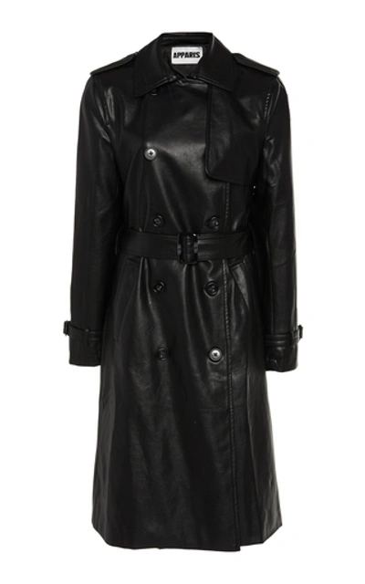 Apparis Lucia Vegan Leather Long Lined Coat In Black