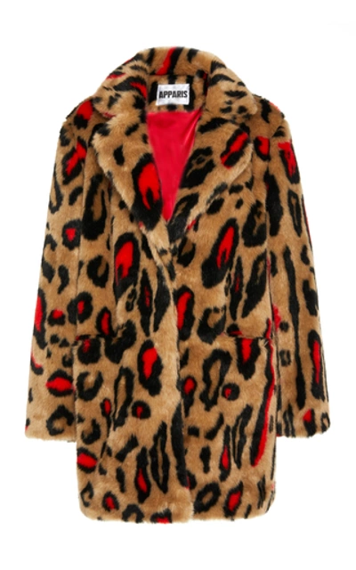 Apparis Ness Printed Faux Fur Coat In Red