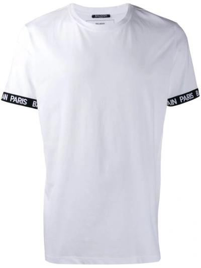 Balmain Logo-jacquard Cotton T-shirt In White