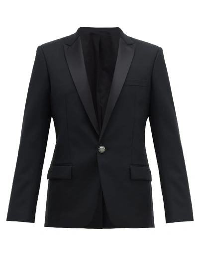 Balmain Single-breasted Satin-lapel Wool Blazer In Black