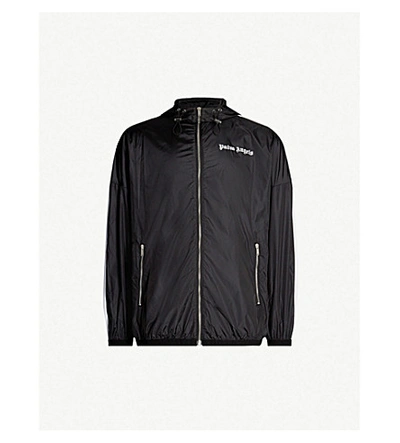 Palm Angels Logo-print Zip-through Hooded Track Jacket In Black White