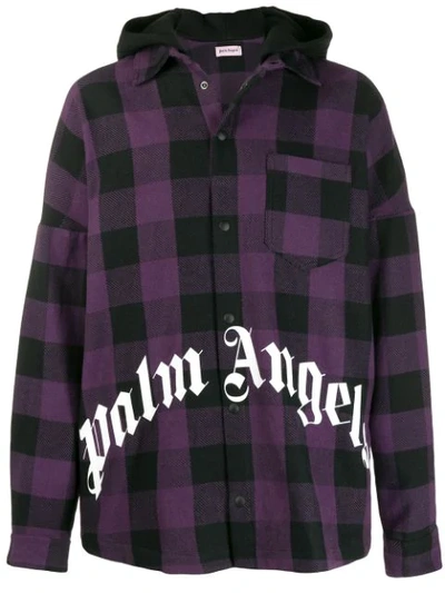 Palm Angels Logo Checked Hooded Cotton-blend Overshirt In