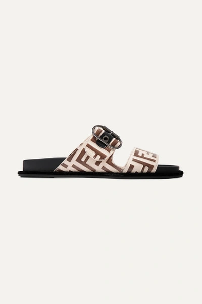 Fendi Logo-print Leather And Rubber Slides In Brown