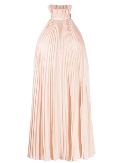Givenchy Satin-paneled Ruffled Pleated Silk-georgette Halterneck Mini Dress In Pink