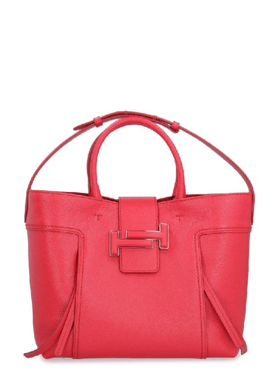 Tod's Double T Leather Tote In Red