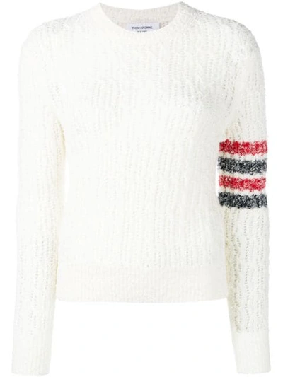 Thom Browne Tricolour Open Stitch Sweater In White