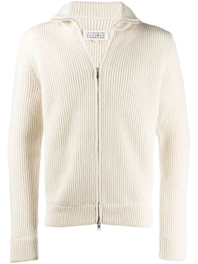 Maison Margiela Ribbed-knit Zip-up Sweatshirt In Neutrals