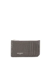 Saint Laurent Logo Embossed Zip Purse In Grey