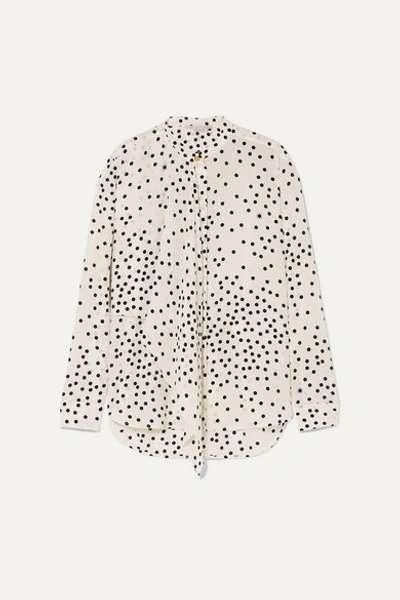 Stella Mccartney Draped-front Polka-dot Silk Blouse In Natural/ Black