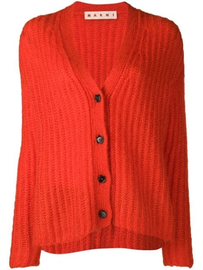 Marni Ribbed Wool Cardigan In Red