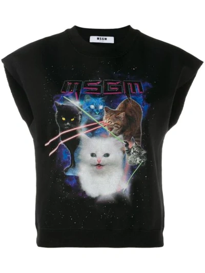 Msgm Sleeveless Cat Motif Sweatshirt In Black