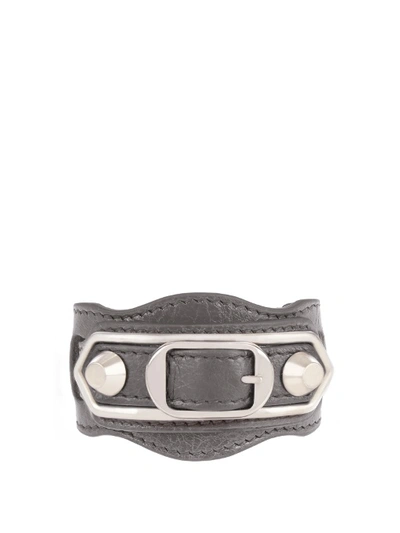 Balenciaga Classic Metallic Edge Leather Bracelet In Grey | ModeSens