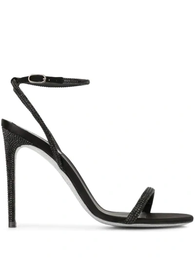 René Caovilla Beaded Heeled Sandals In Black