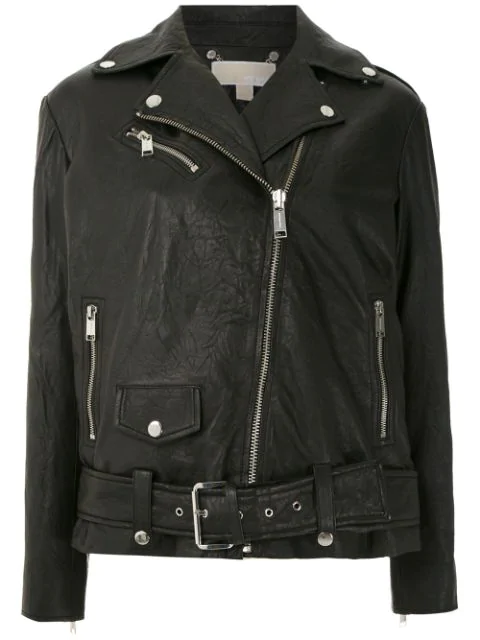 michael kors black leather moto jacket