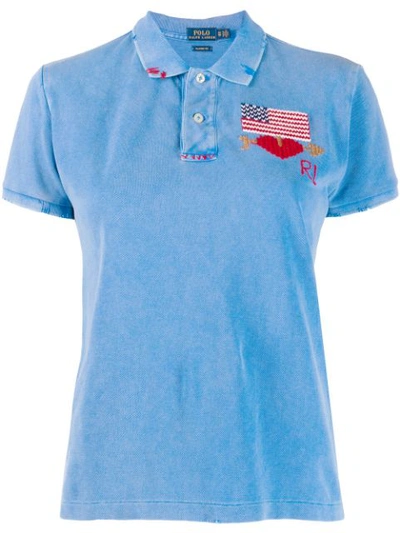 Polo Ralph Lauren Embroidered Flag Polo Top In 001 Blue