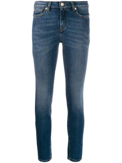 Versace Mid Rise Studded Skinny Jeans In Blue