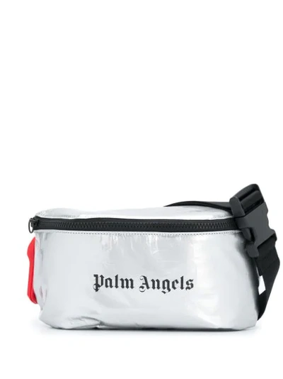 Palm Angels Logo-print Reflective Belt Bag In Silver