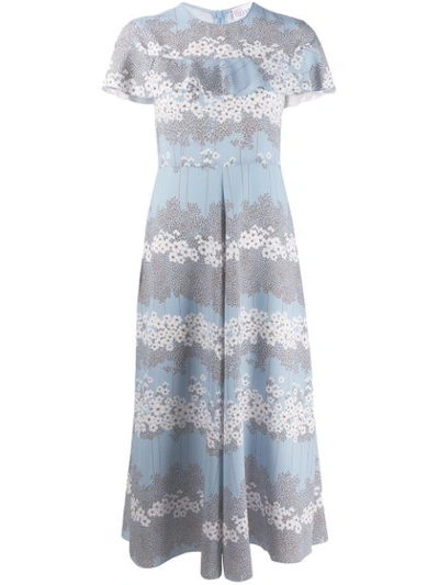 Red Valentino Ruffled Floral Midi Dress In Blue