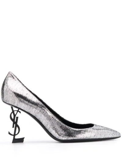 Saint Laurent Opyum Metallic Pumps In Silver