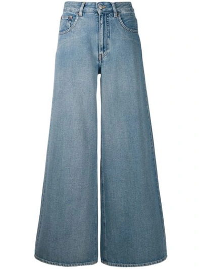 Mm6 Maison Margiela High Rise Wide Leg Cropped Denim Jeans In Blue