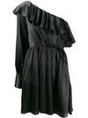 Msgm Asymmetric Ruffle Mini Dress In Black
