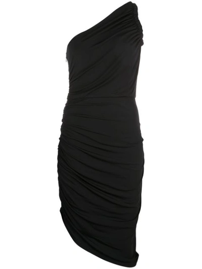 Halston Heritage One-shoulder Ruched Asymmetric Jersey Dress In Black