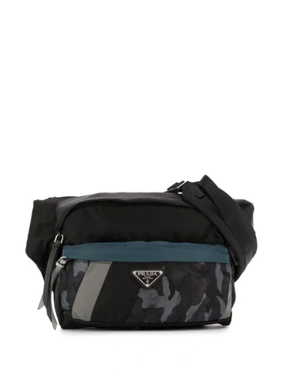 Prada Panelled Camouflage Belt Bag In Black