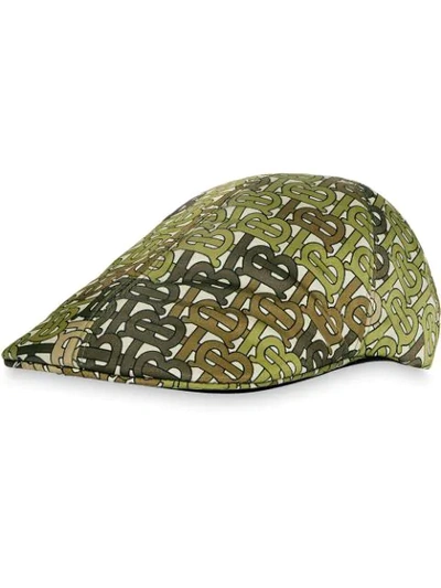 Burberry Monogram Print Nylon Flat Cap In Green