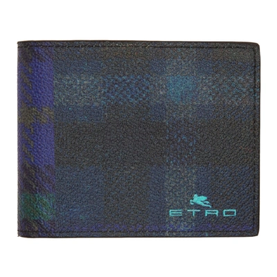 Etro Blue Tartan Classic Wallet In 0200 Blue