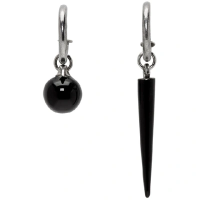 Saint Laurent Silver And Black Spike And Sphere Earrings In 8110 Silvbl