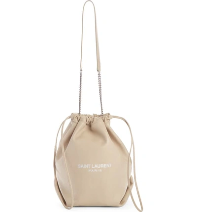 Saint Laurent Teddy Leather Bucket Bag - Beige In Soft Grege