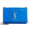 Saint Laurent Kate Monogram Small Neon Leather Crossbody Bag In Blue