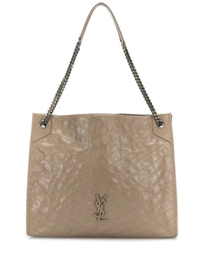 Saint Laurent Niki Crinkled Calf Tote Bag In Neutrals