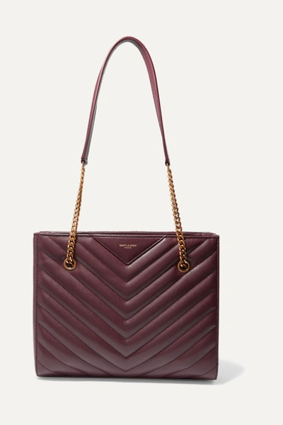 Saint Laurent Tribeca Small Quilted Textured-leather Tote In Burgundy