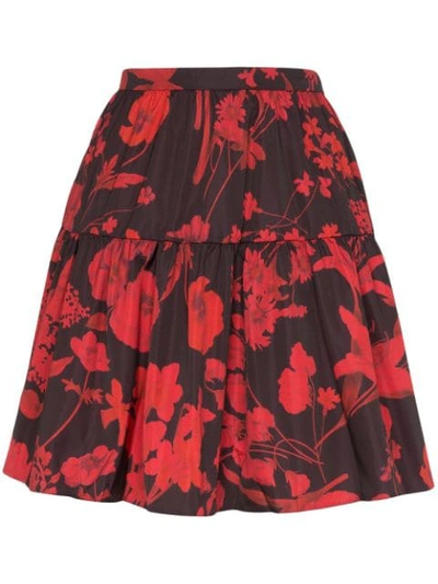 Valentino Gestufter Minirock Mit Blumen In Red