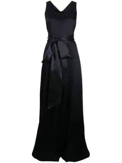 Adam Lippes Satin Bow Tie Jumpsuit In Black