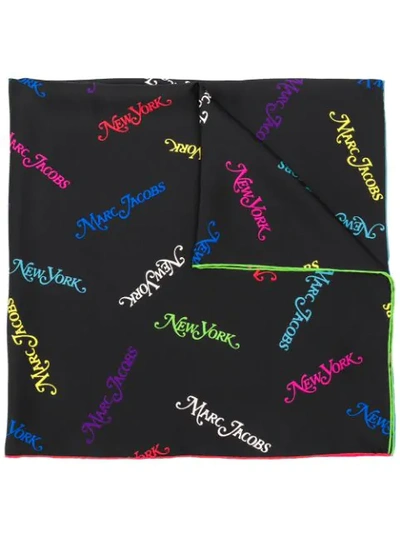 Marc Jacobs New York Print Square Scarf In Black
