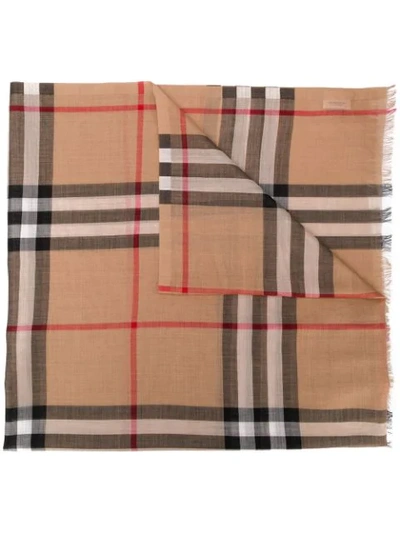 Burberry Lightweight Check Wool And Silk Scarf In Neutrals
