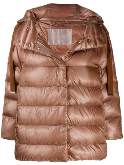 Herno Hooded Puffer Jacket In 8002 Brown