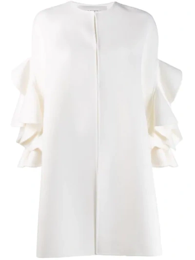 Valentino Ruffle Sleeve Coat In A03 Ivory