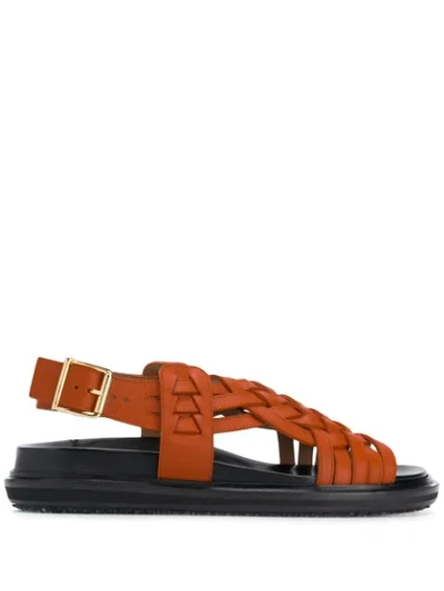 Marni Intrecciato Leather Sandals In Orange
