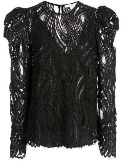 Jonathan Simkhai Metallic Lace Puff-sleeve Top In Black