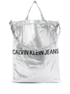 Calvin Klein Jeans Est.1978 Logo Market Tote In Silver