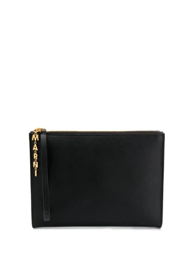 Marni Logo Charm Clutch In Black