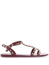 Valentino Garavani Rockstud Flat Sandals In Bordeaux