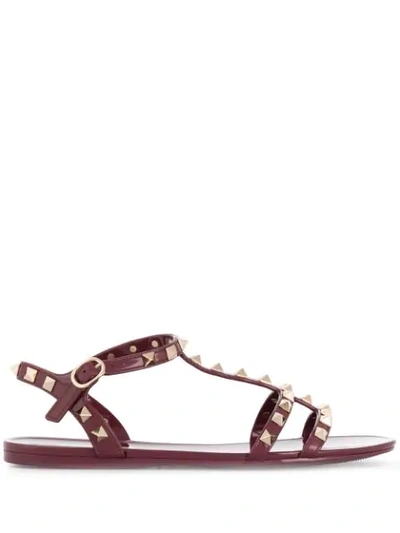 Valentino Garavani Rockstud Flat Sandals In Bordeaux