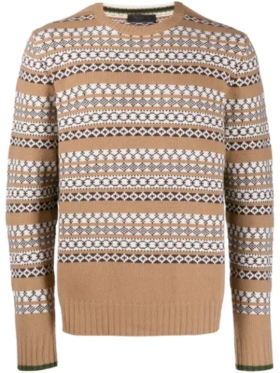 Prada Striped Intarsia Sweater In Neutrals