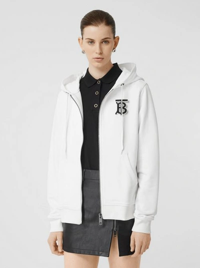 Burberry Monogram Motif Cotton Oversized Hooded Top In White