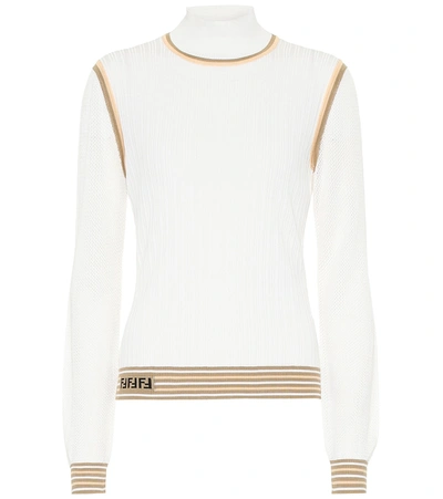 Fendi Mesh-sleeve Knitted Silk Top In White