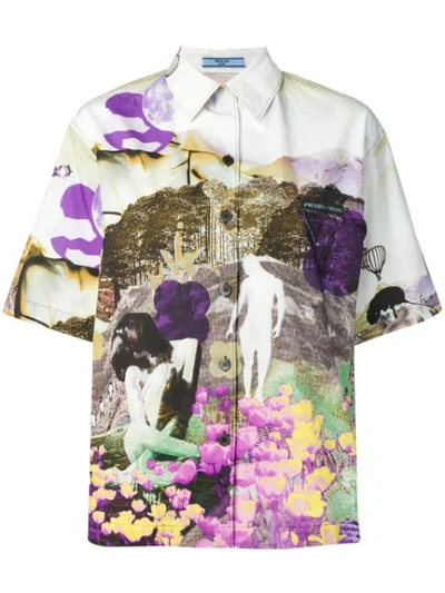 Prada Printed Bowling Shirt In Purple,green,yellow